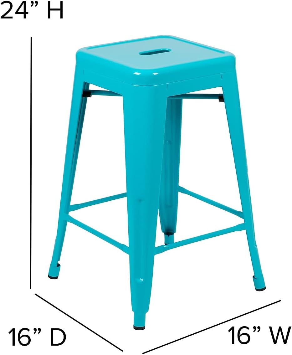 24" Teal Stackable Metal Counter Bar Stools Set of 4