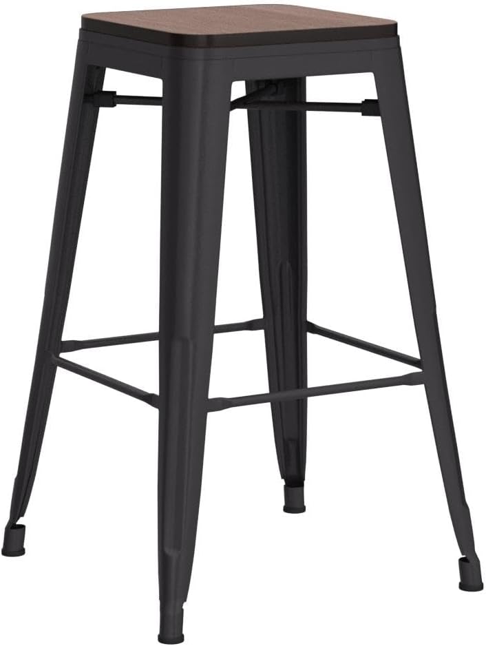 24" Black Wood Seat Bar Stools Set 4