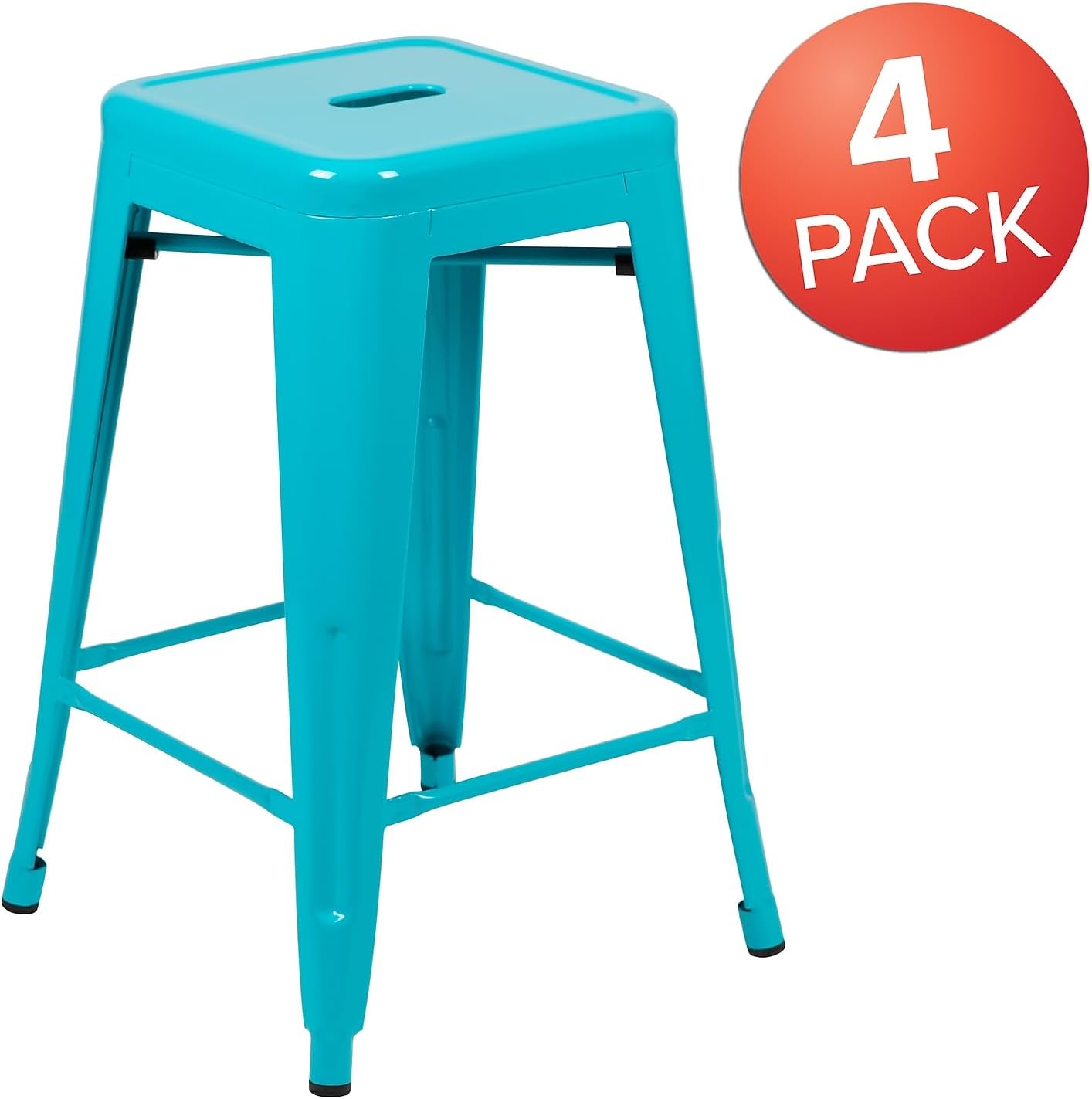 24" Teal Stackable Metal Counter Bar Stools Set of 4