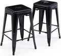 24" Black Square Seat Metal Backless Bar Stools Set of 2