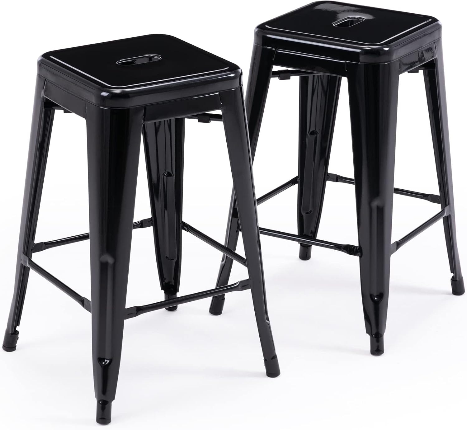 24" Black Square Seat Metal Backless Bar Stools Set of 2
