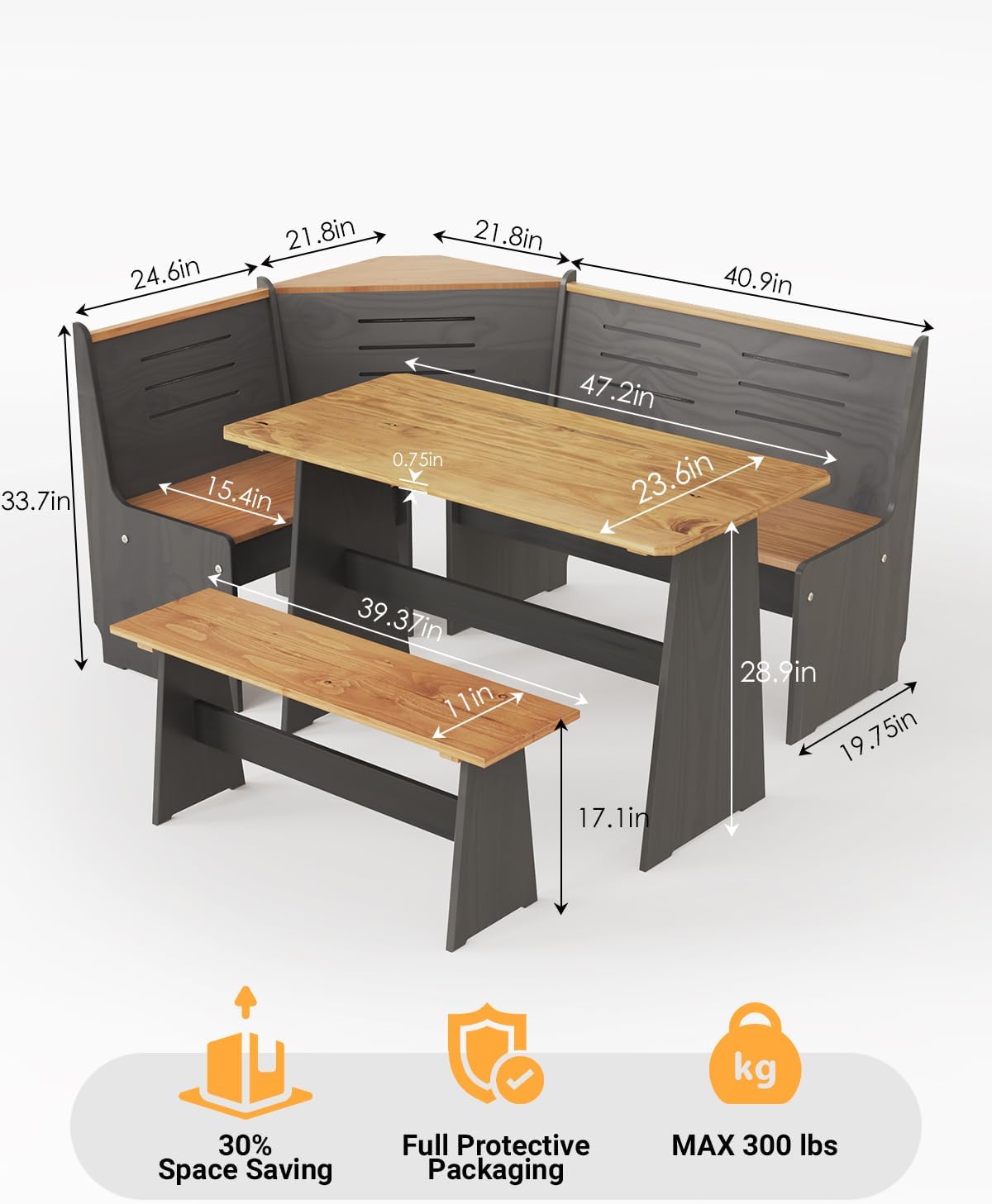 Black L-shaped Breakfast Nook Set