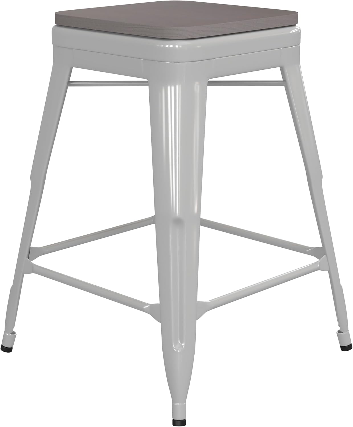 24" White Frame Gray Seat Bar Stool