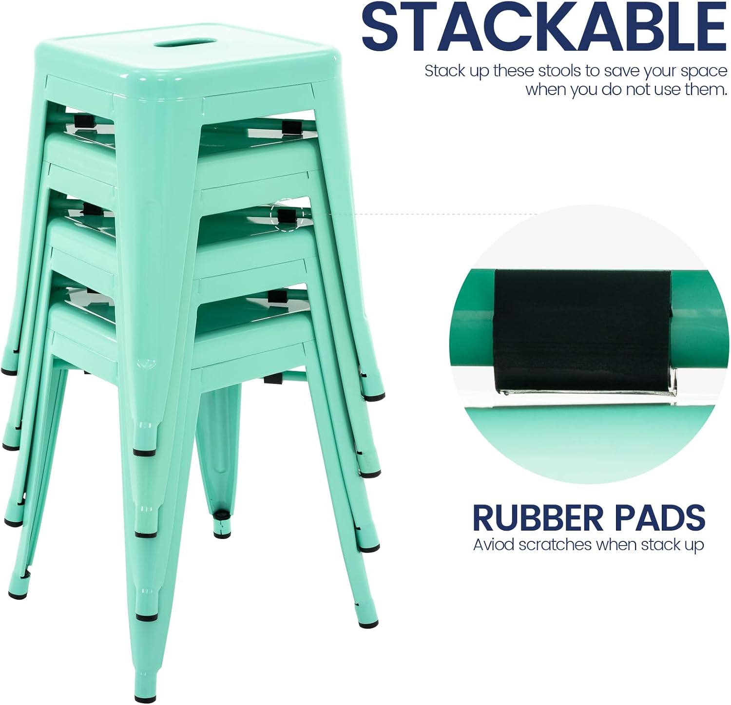 18" Mint Green Stackable Industrial Backless Metal Stools Set of 4