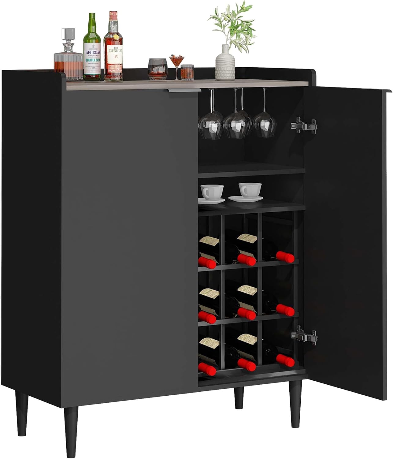 Industrial Black Wine Bar Storage Cabinet