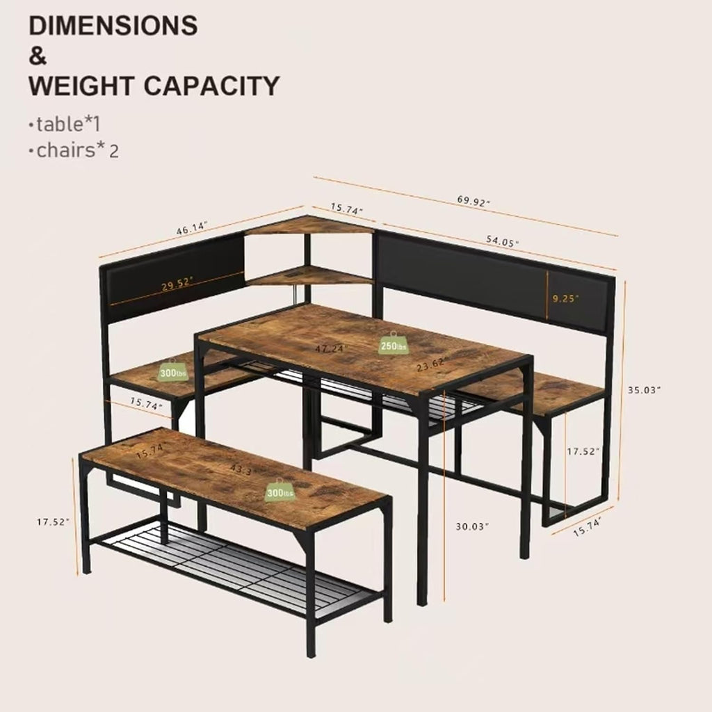 3pc Brown Corner Dining Nook Set
