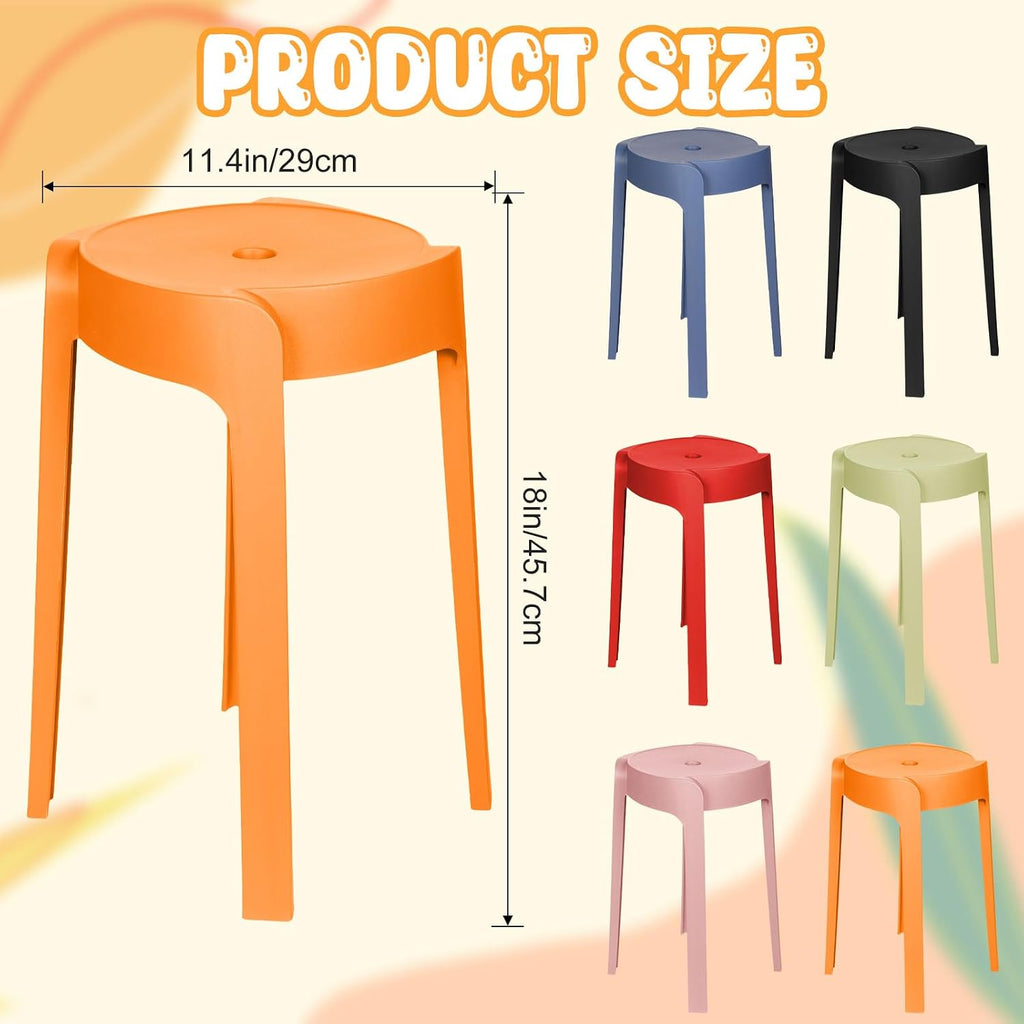 18" Colorful Round Plastic Stackable Stools Set of 6