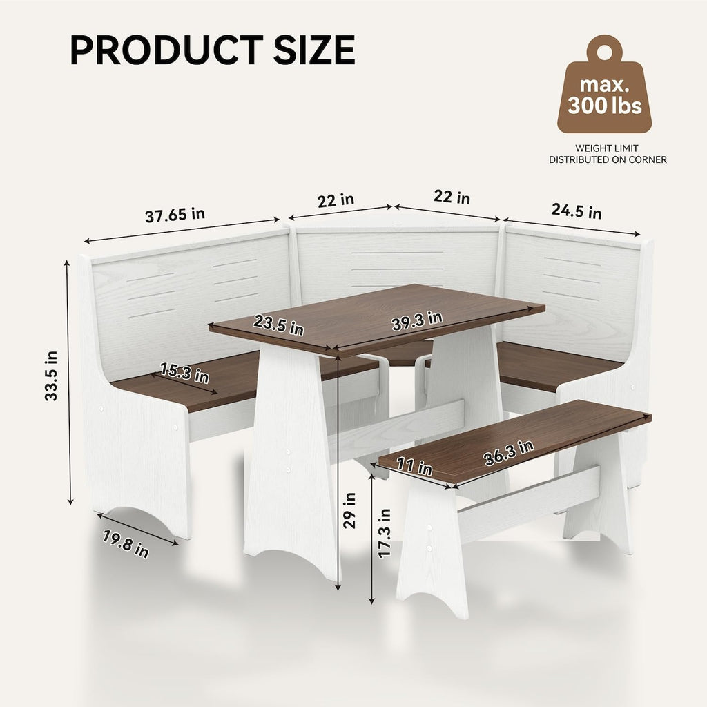White Brown L-Shape Nook Dining Set
