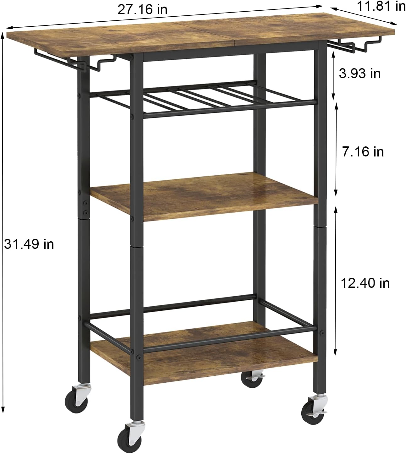3-Tier Rolling Home Bar Cart