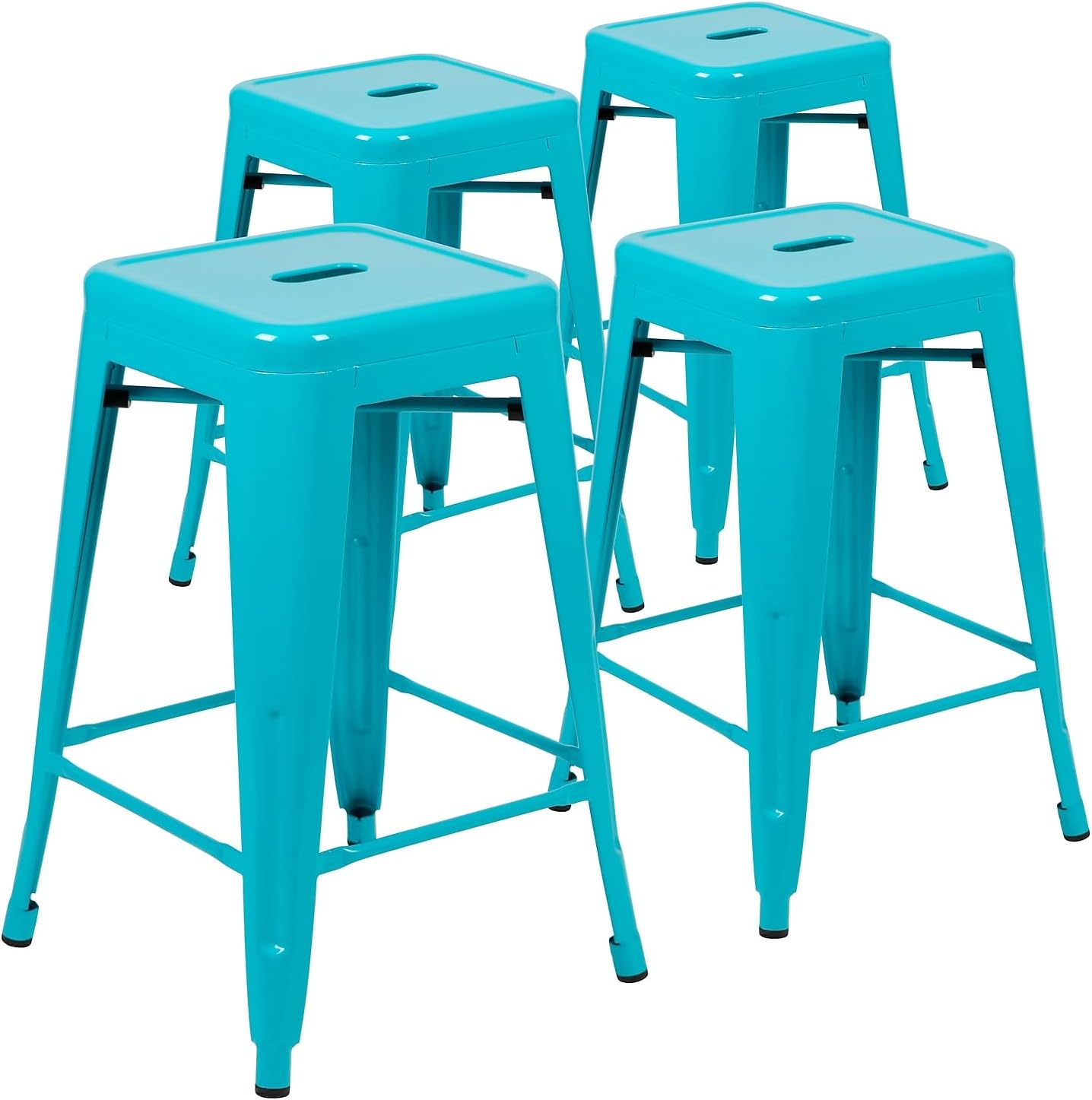 24" Teal Stackable Metal Counter Bar Stools Set of 4