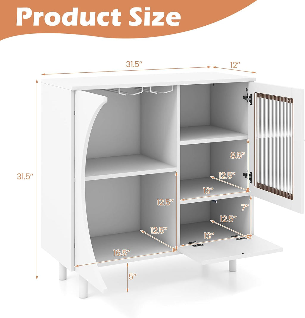 White Tempered Glass Door Wine Bar Buffet Cabinet