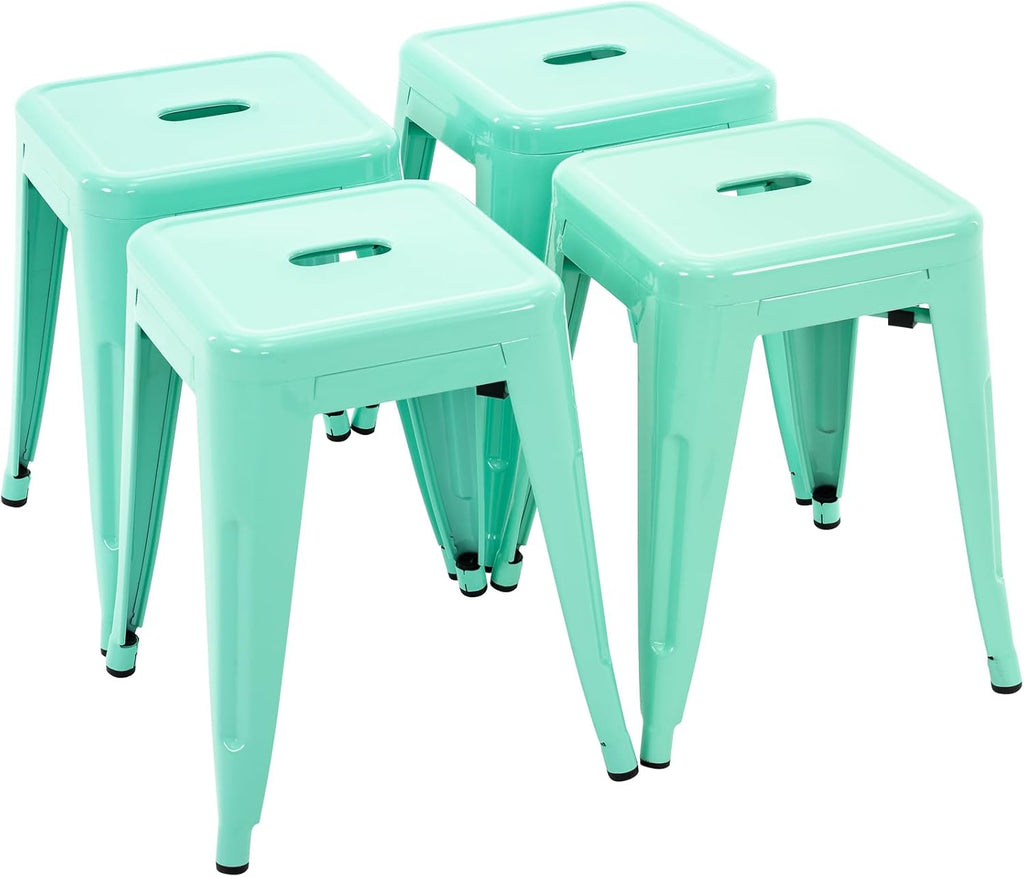 18" Mint Green Stackable Industrial Backless Metal Stools Set of 4
