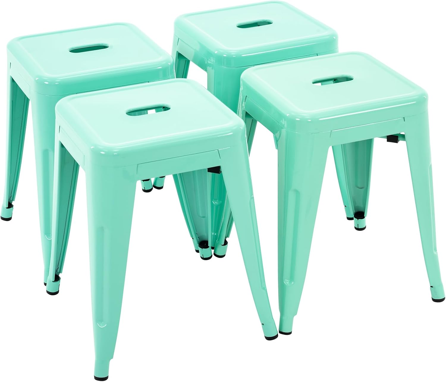 18" Mint Green Stackable Industrial Backless Metal Stools Set of 4