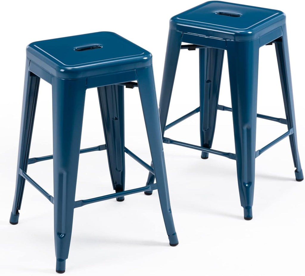 24" Deep Blue Square Bar Stools Set 2