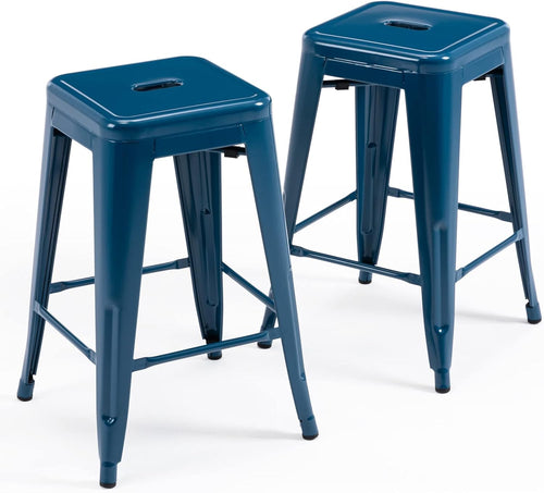 24" Deep Blue Square Bar Stools Set 2