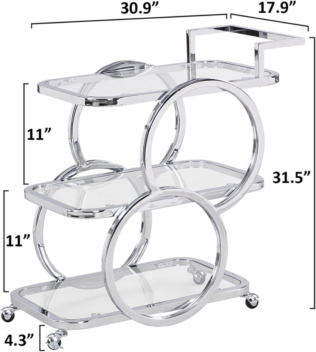 3-Tier Chrome Rolling Bar Cart