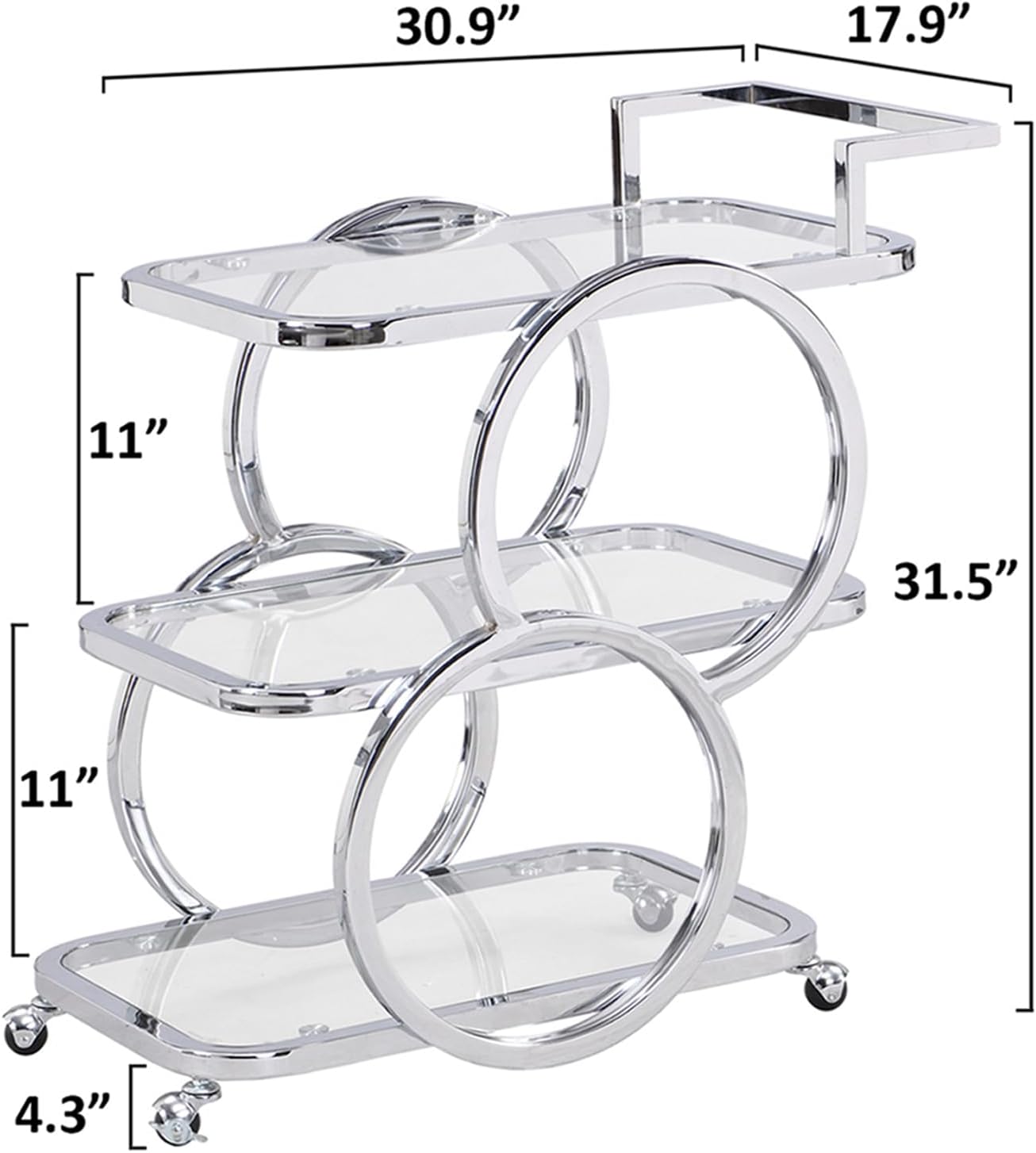 3-Tier Chrome Rolling Bar Cart
