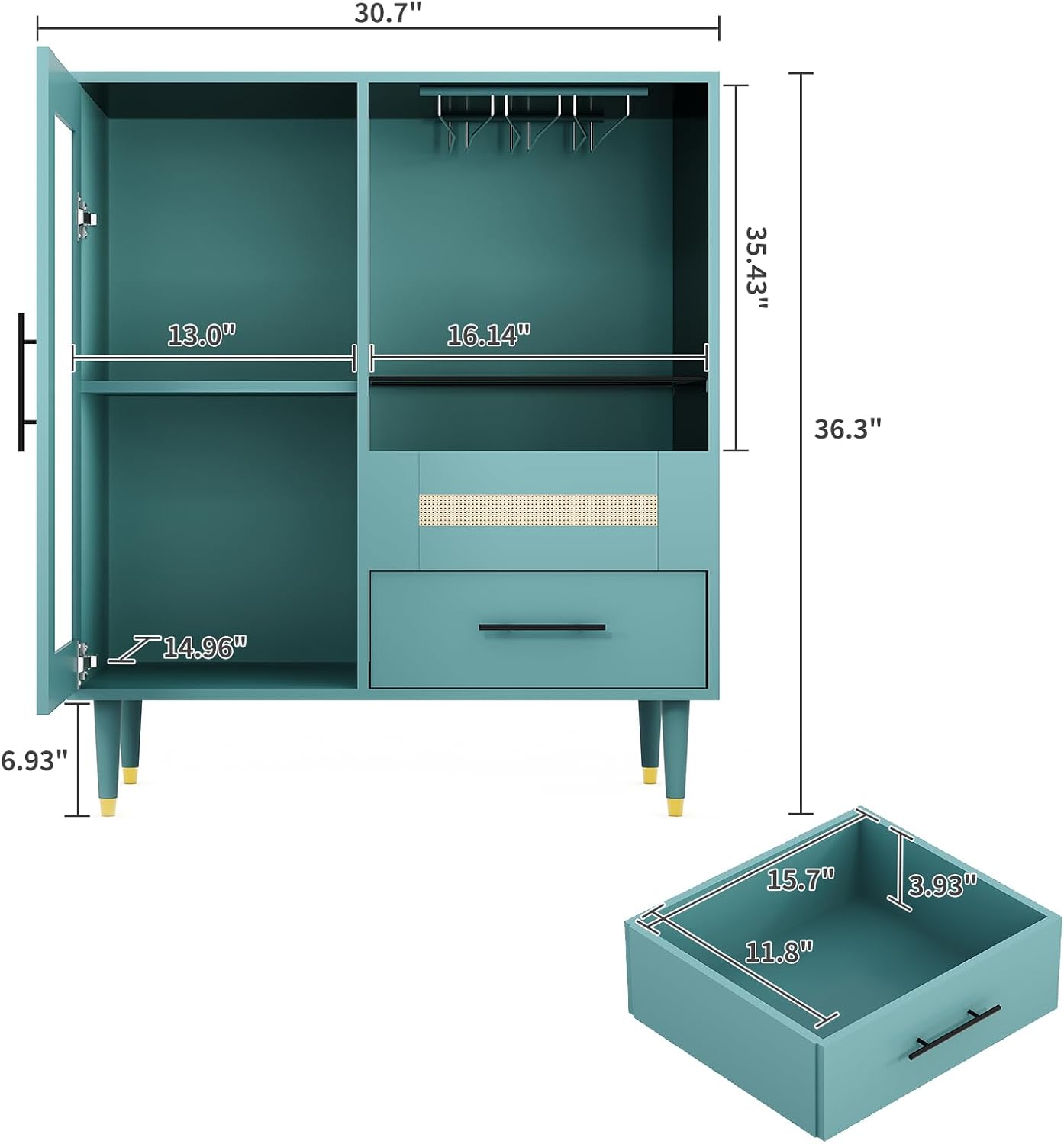 Modern Glass Door Wine Bar Sideboard Cabinet
