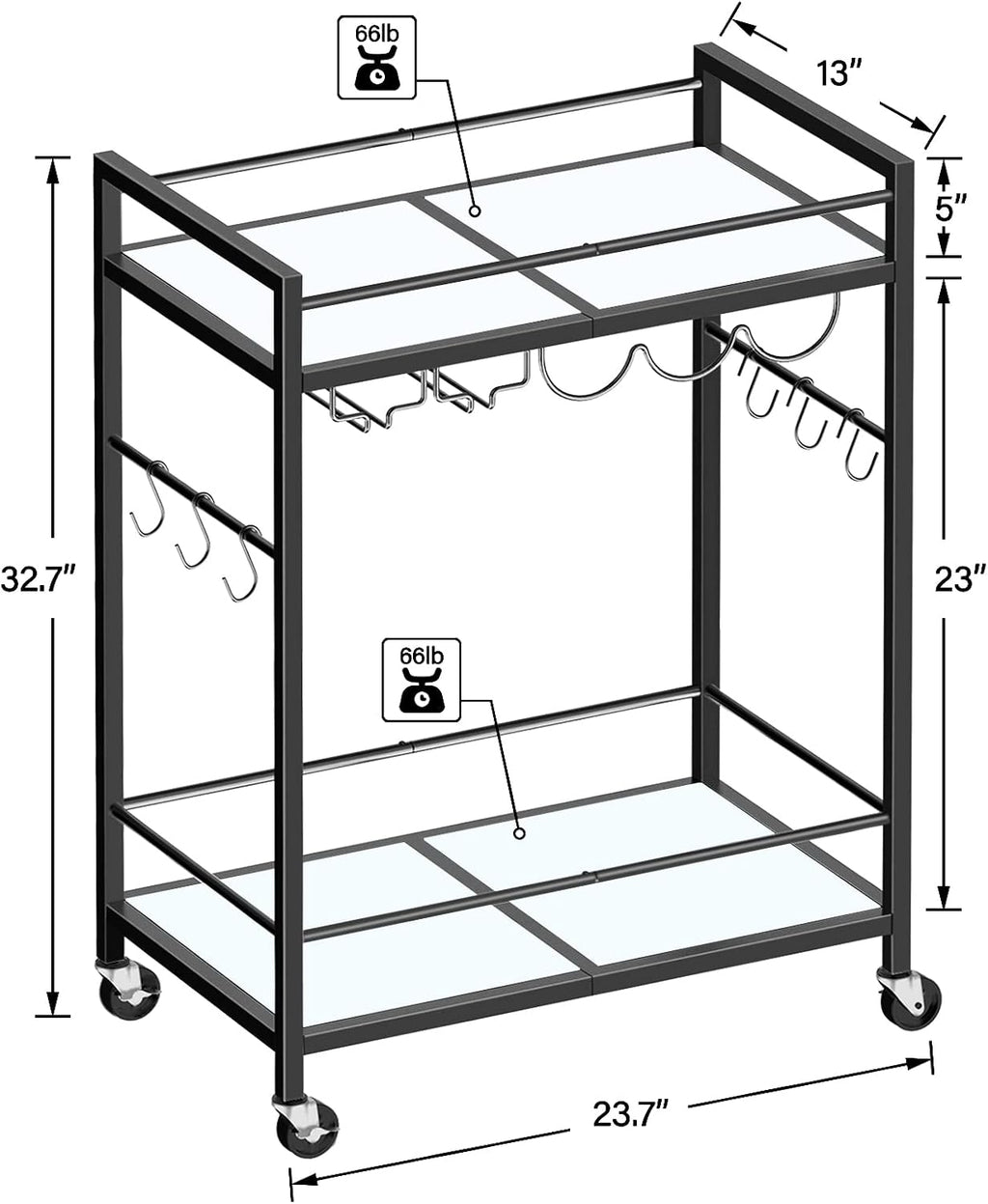 Black Rolling Wine Rack Bar Cart