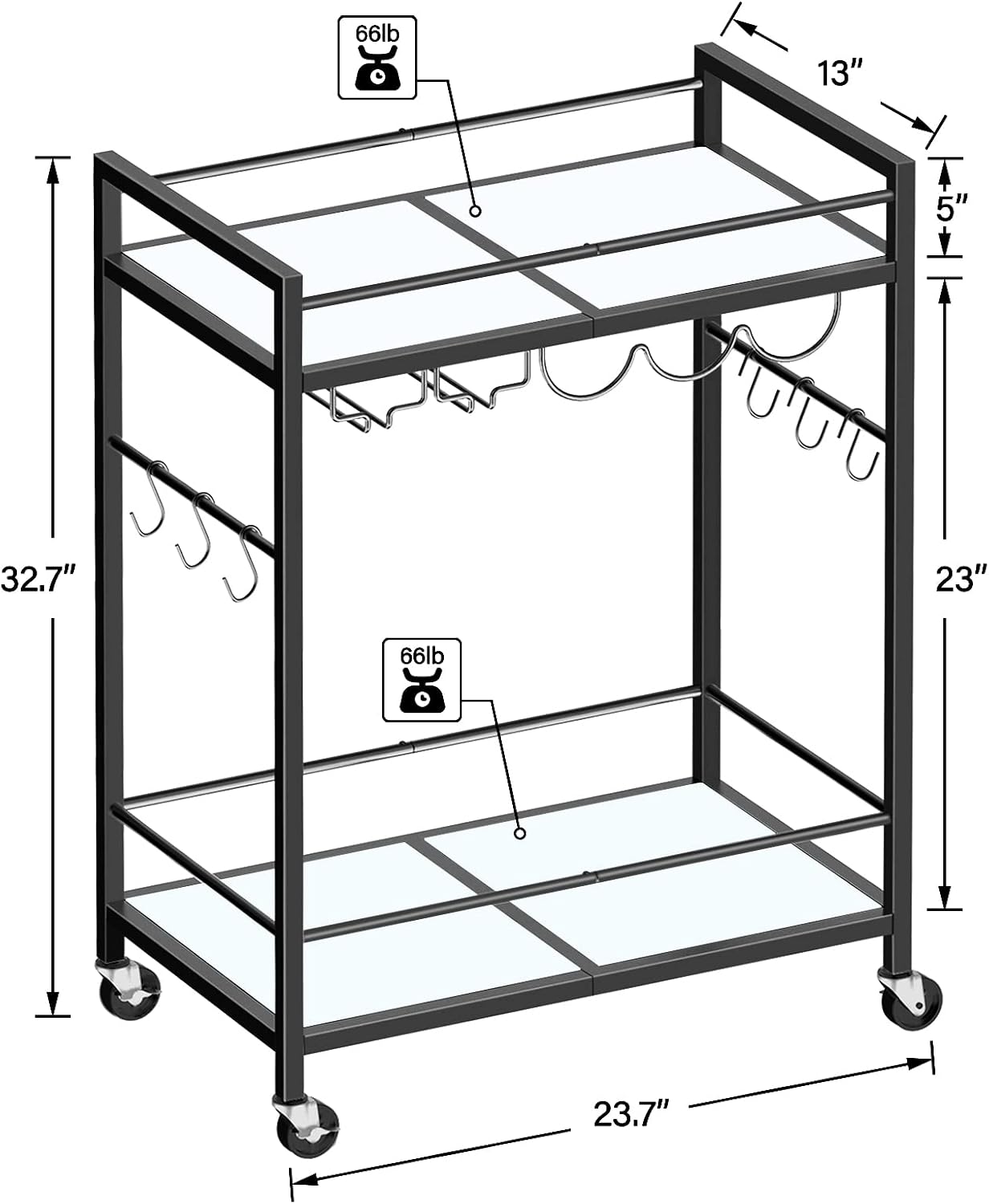 Black Rolling Wine Rack Bar Cart