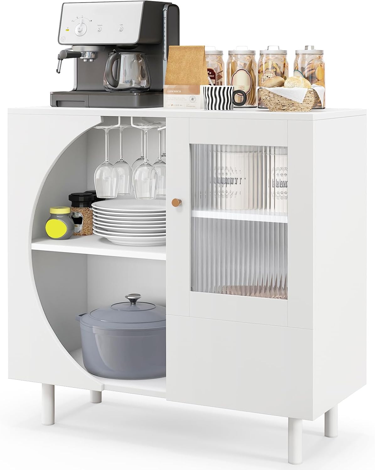 White Tempered Glass Door Wine Bar Buffet Cabinet