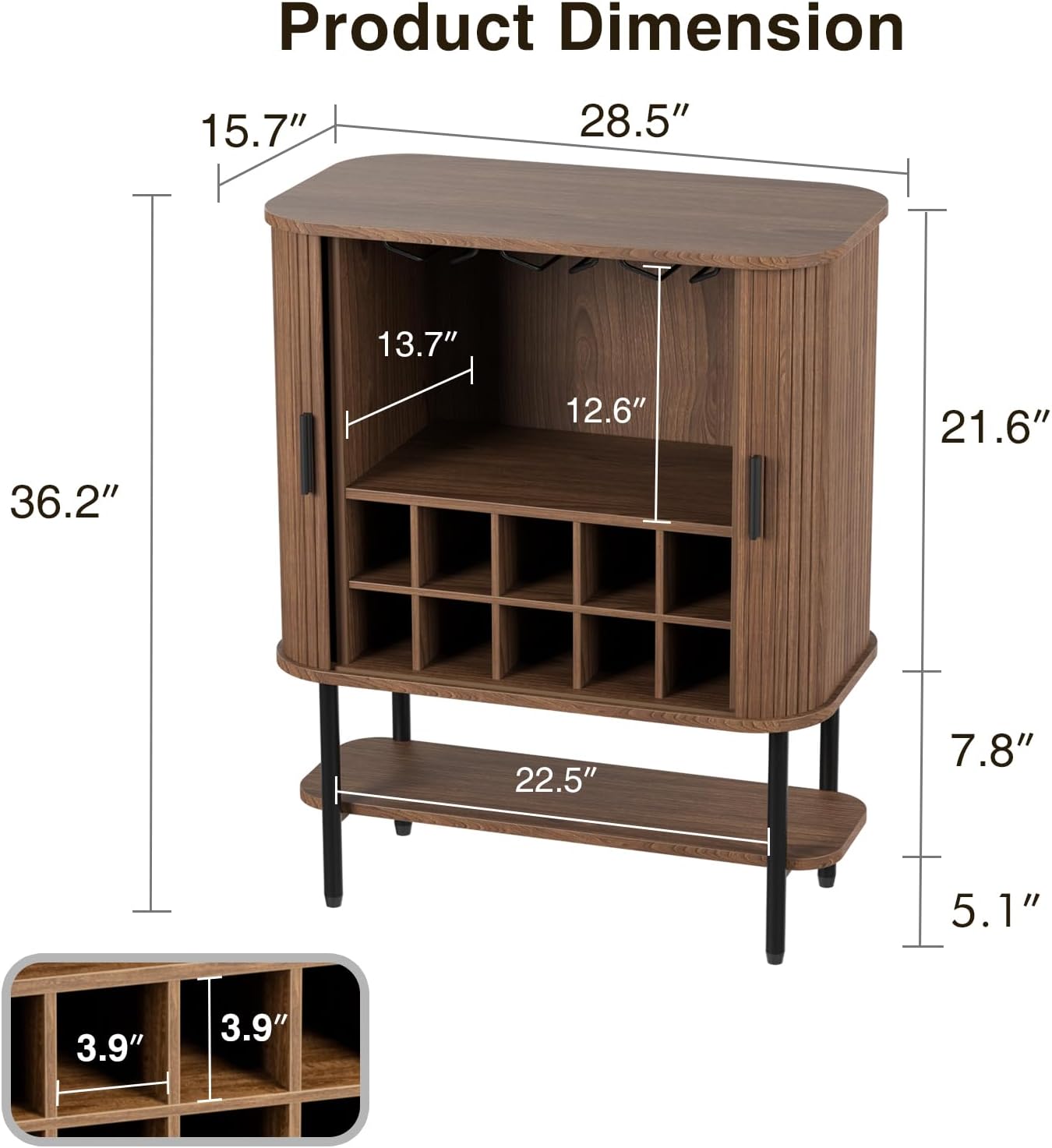 Walnut Fluted Sliding Door Wine Bar Cabinet