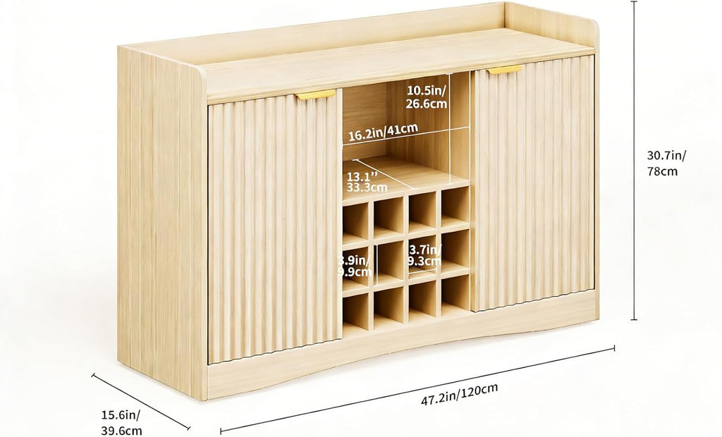 47" Fluted Wine & Coffee Bar Storage Cabinet