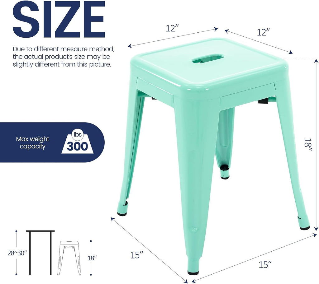 18" Mint Green Stackable Industrial Backless Metal Stools Set of 4