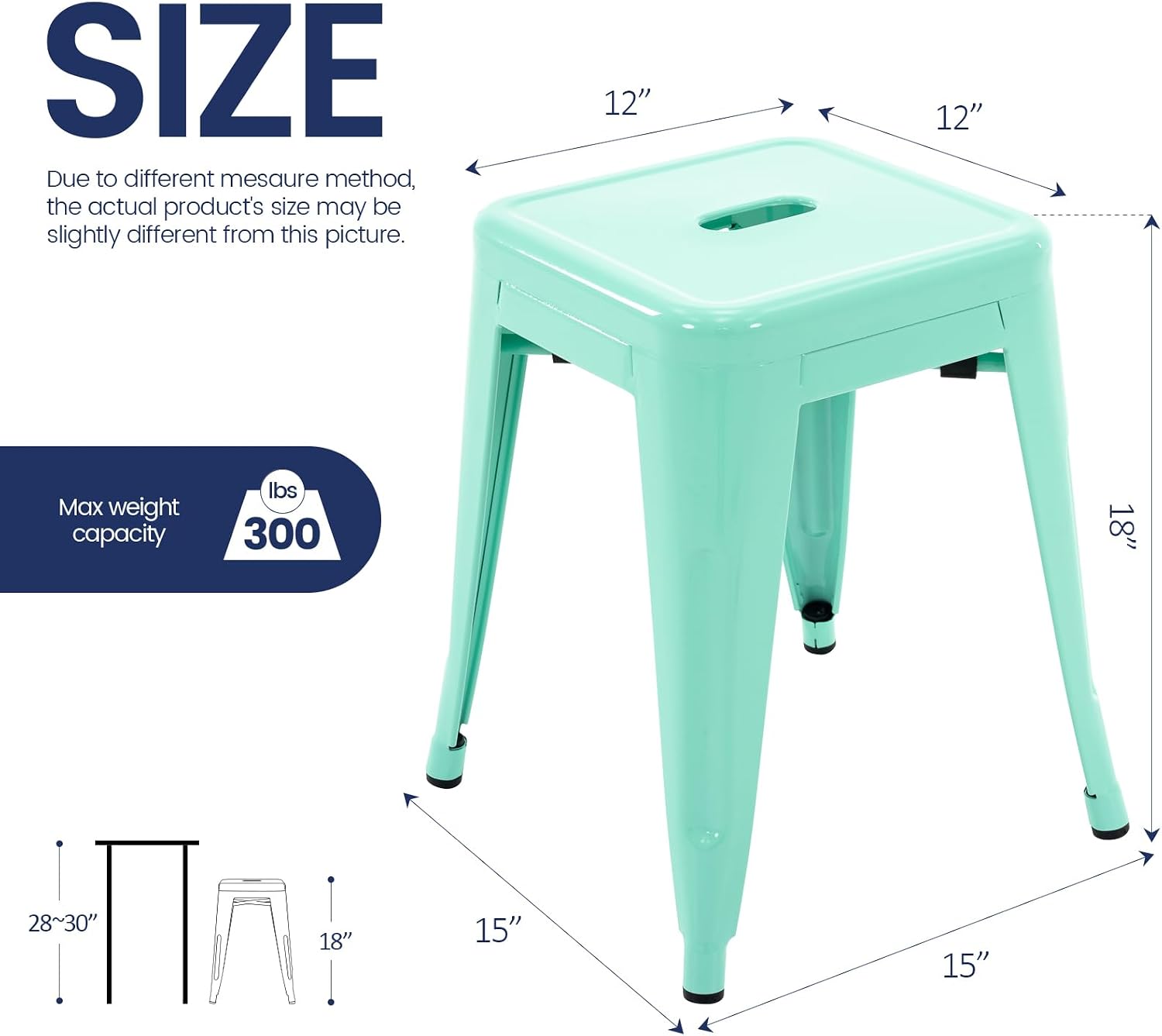 18" Mint Green Stackable Industrial Backless Metal Stools Set of 4