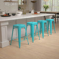 24" Teal Stackable Metal Counter Bar Stools Set of 4