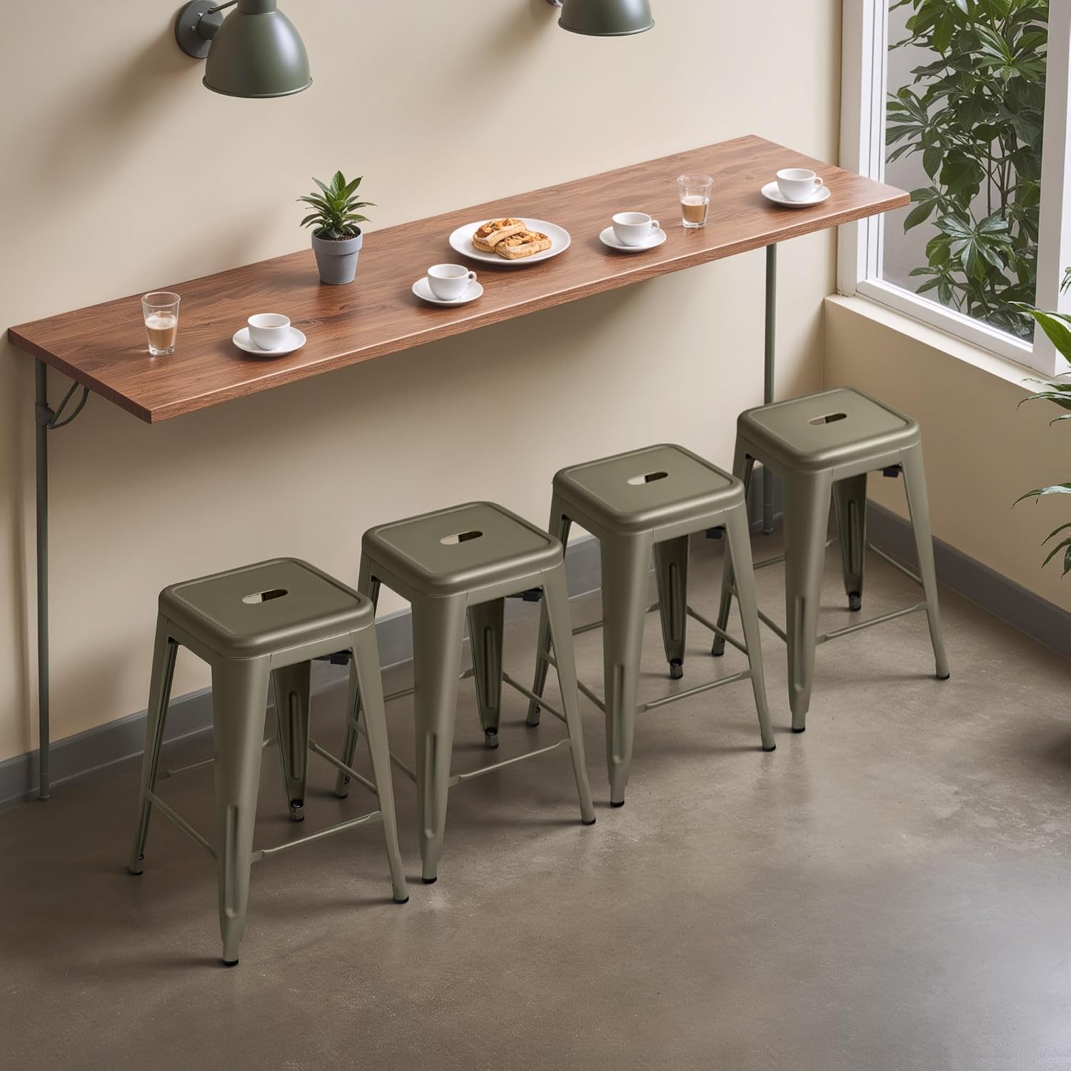 24" Gun Metal Bar Stools Set 4
