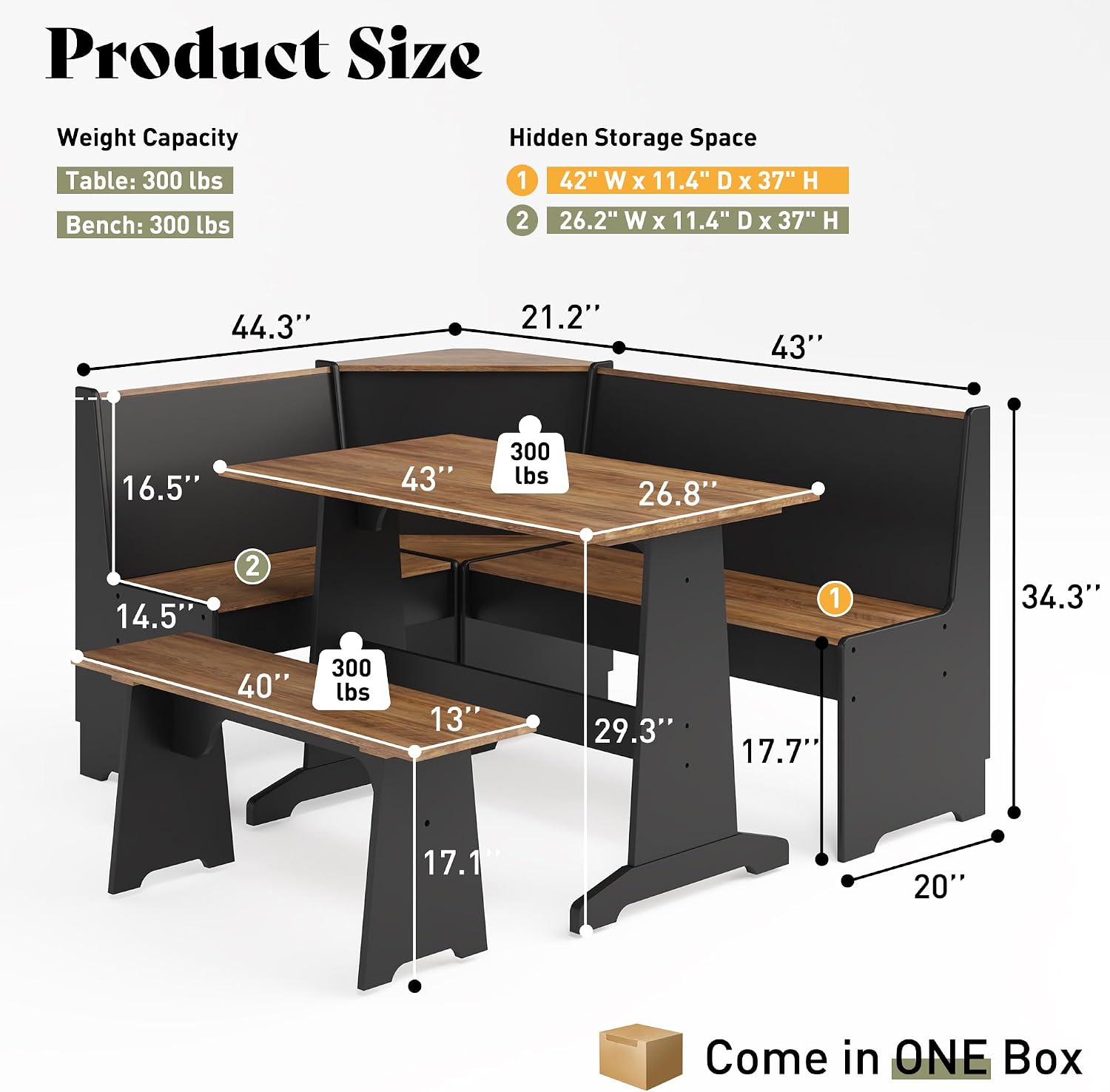 Black Oak 3pc Nook Dining Set