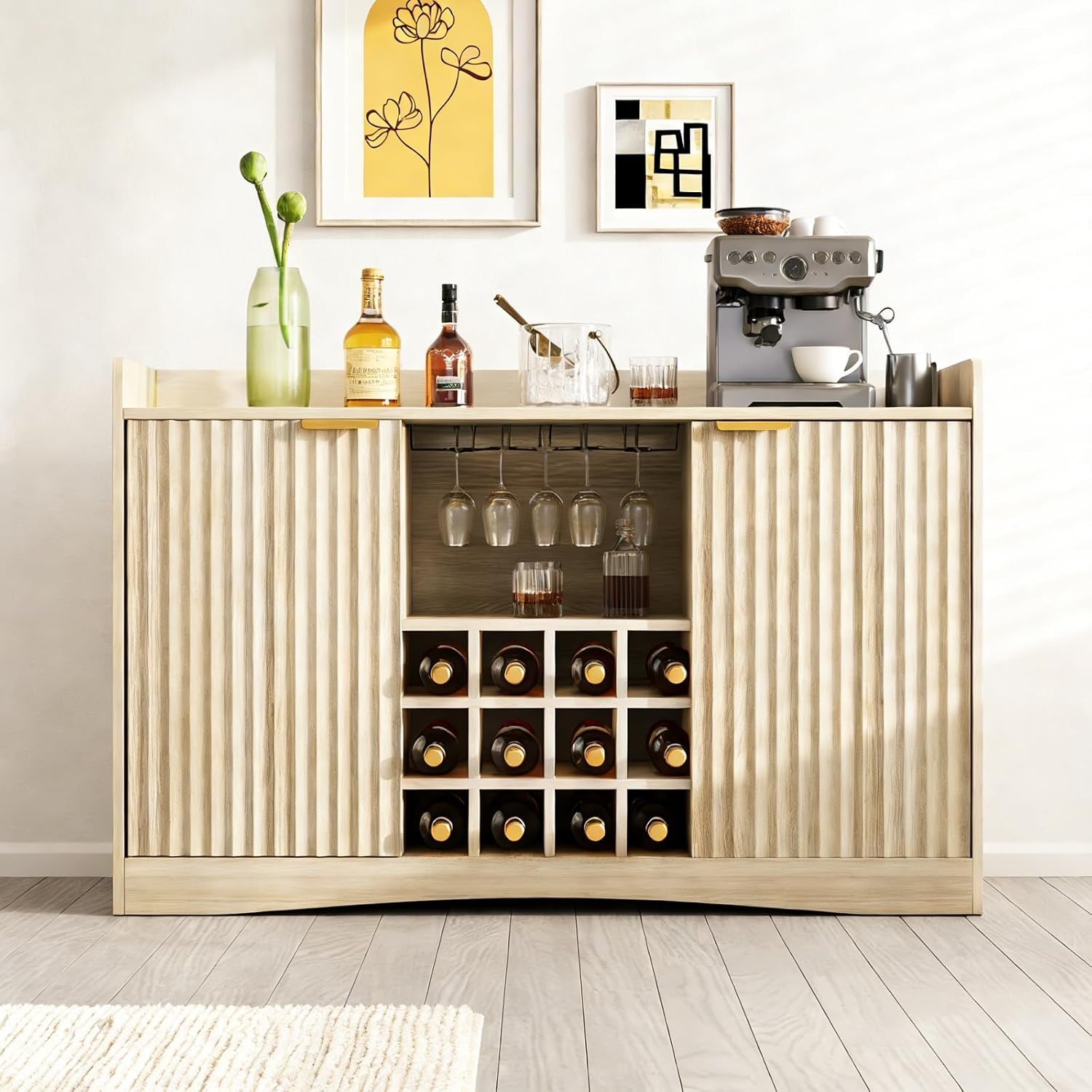 47" Fluted Wine & Coffee Bar Storage Sideboard