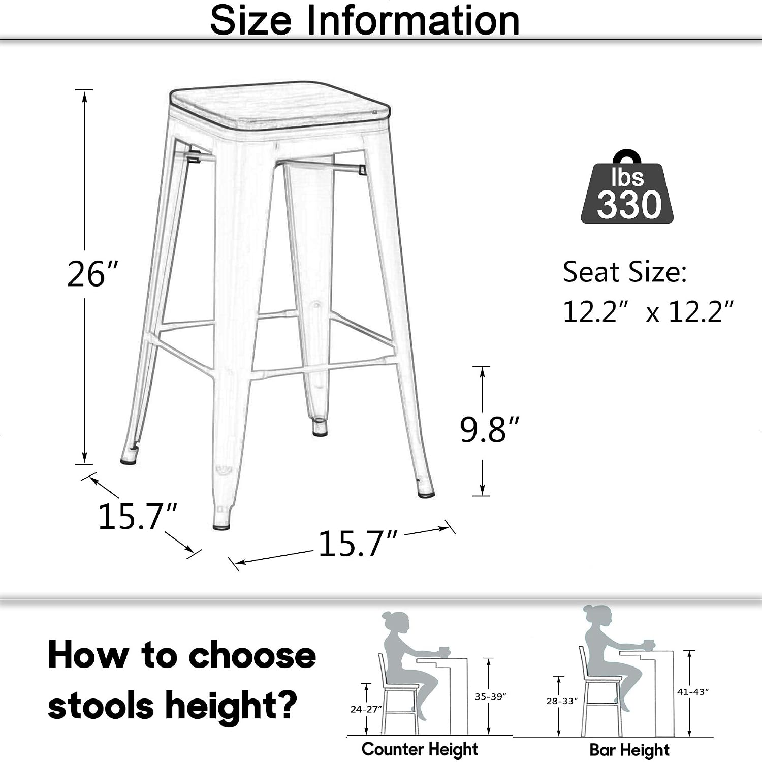 26" Rusty Metal Bar Stools Set 4
