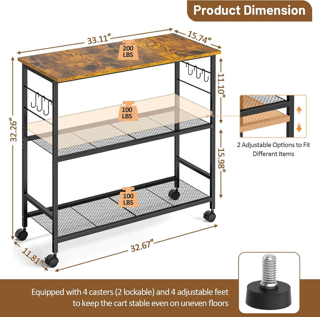 3-Tier Rolling Microwave Cart