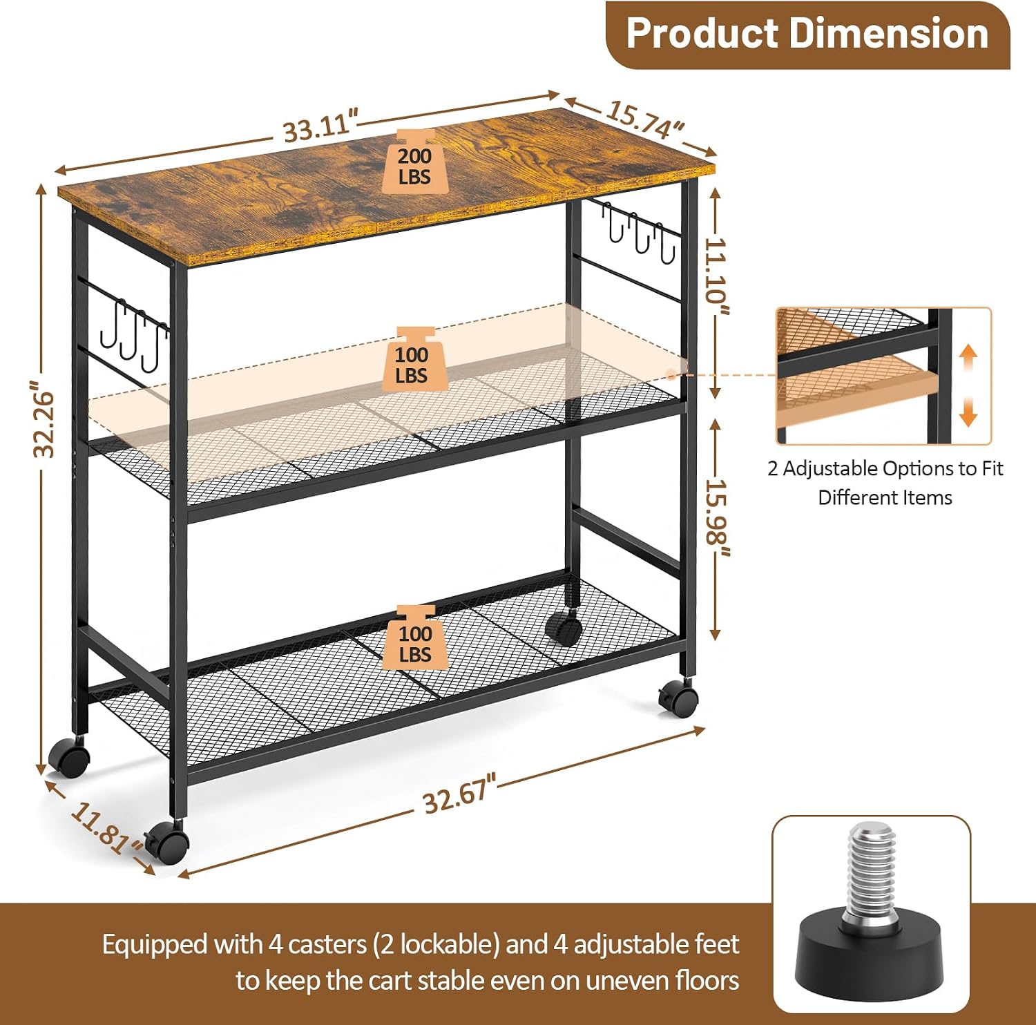 3-Tier Rolling Microwave Cart