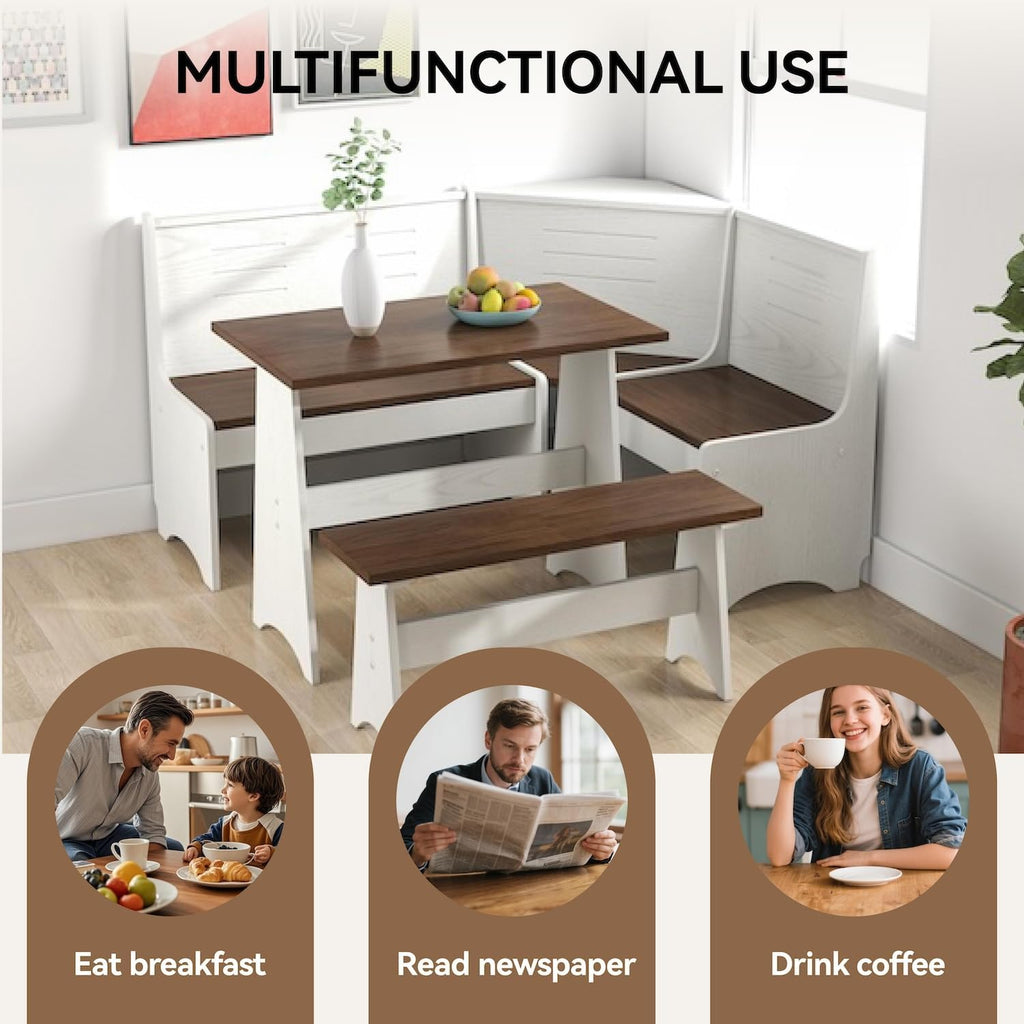 White Brown L-Shape Nook Dining Set