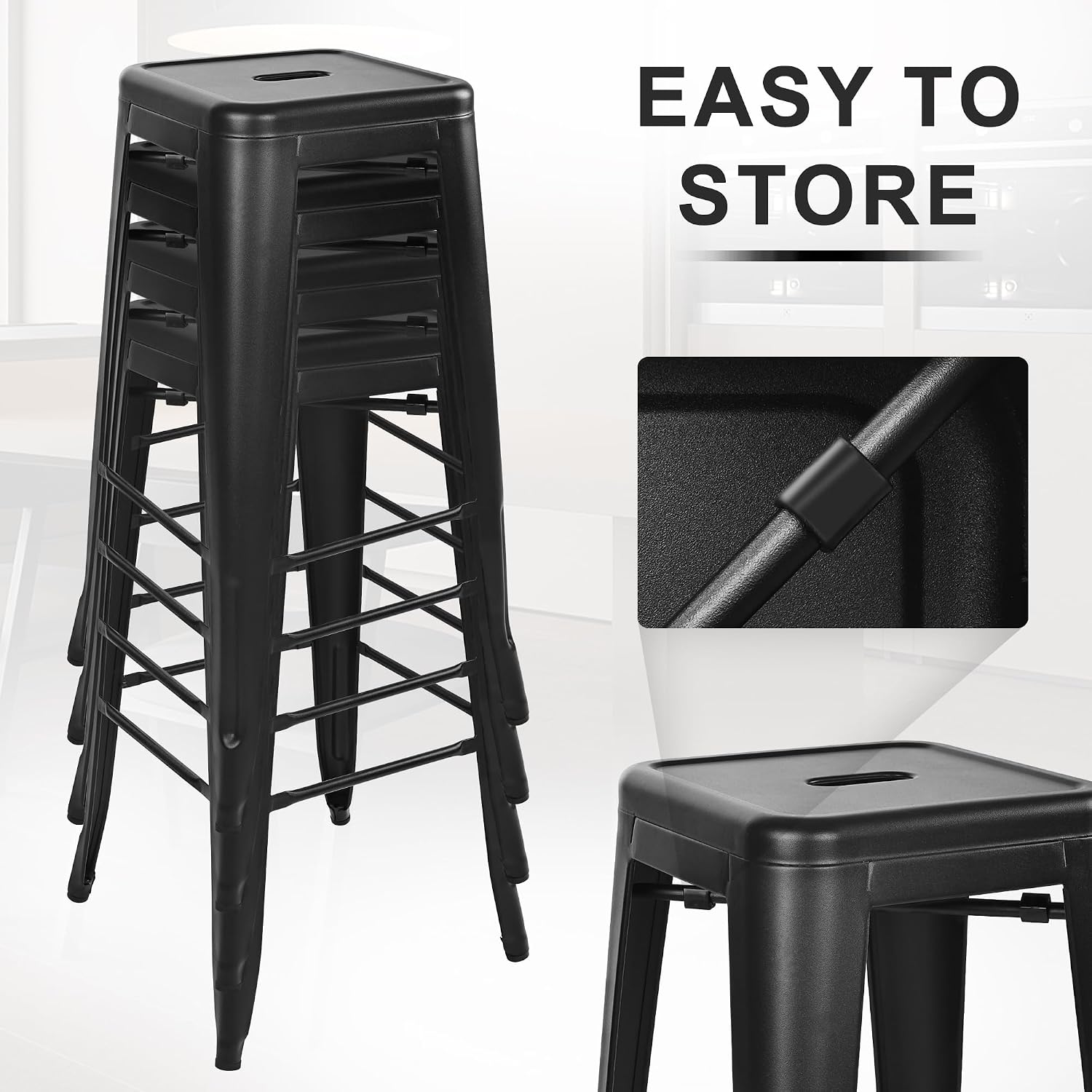 30" Graphite Stackable Backless Metal Bar Stools Set of 4