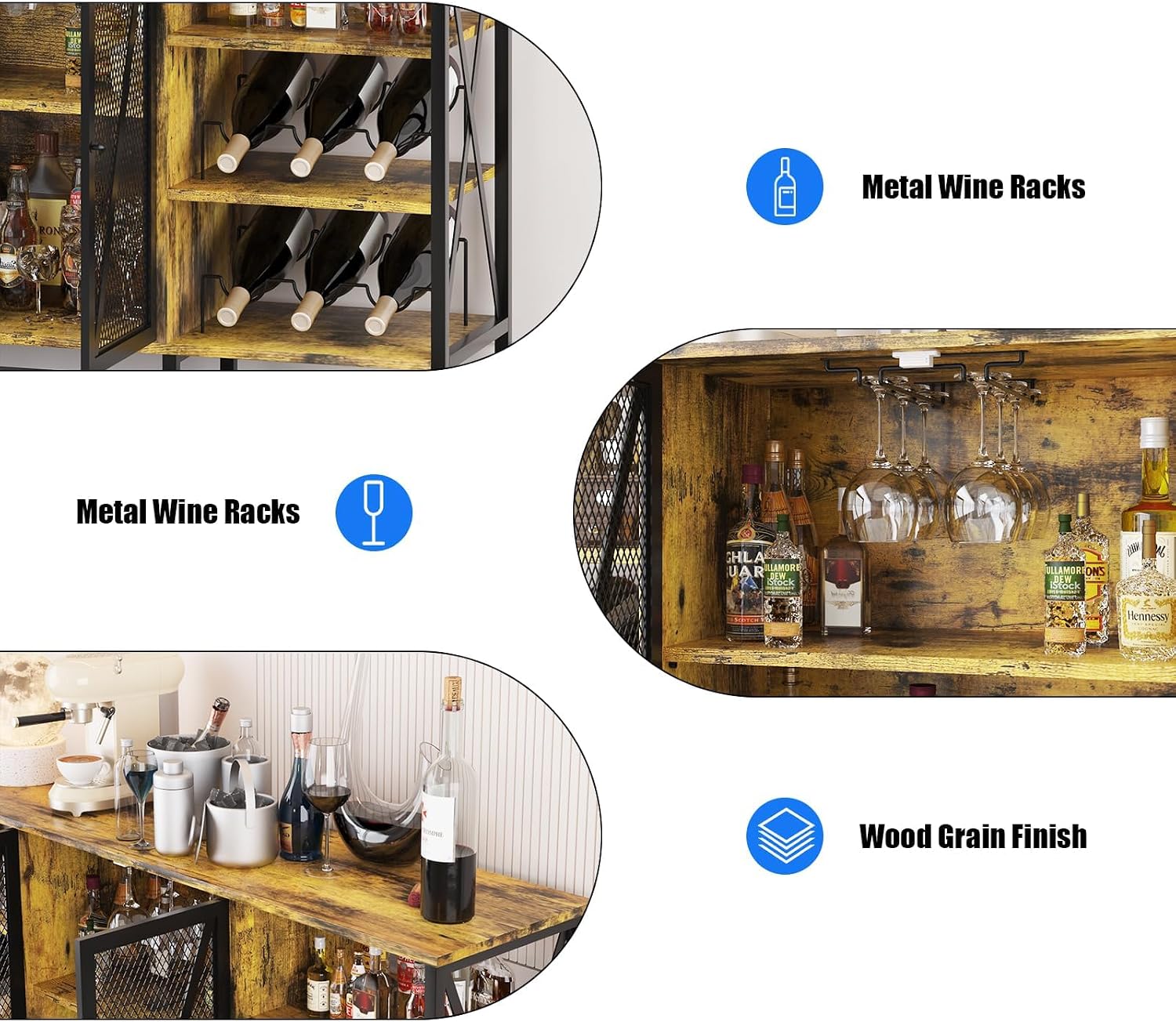 55" LED Mesh Door Modern Wine Bar Sideboard