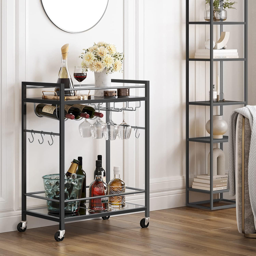Black Rolling Wine Rack Bar Cart