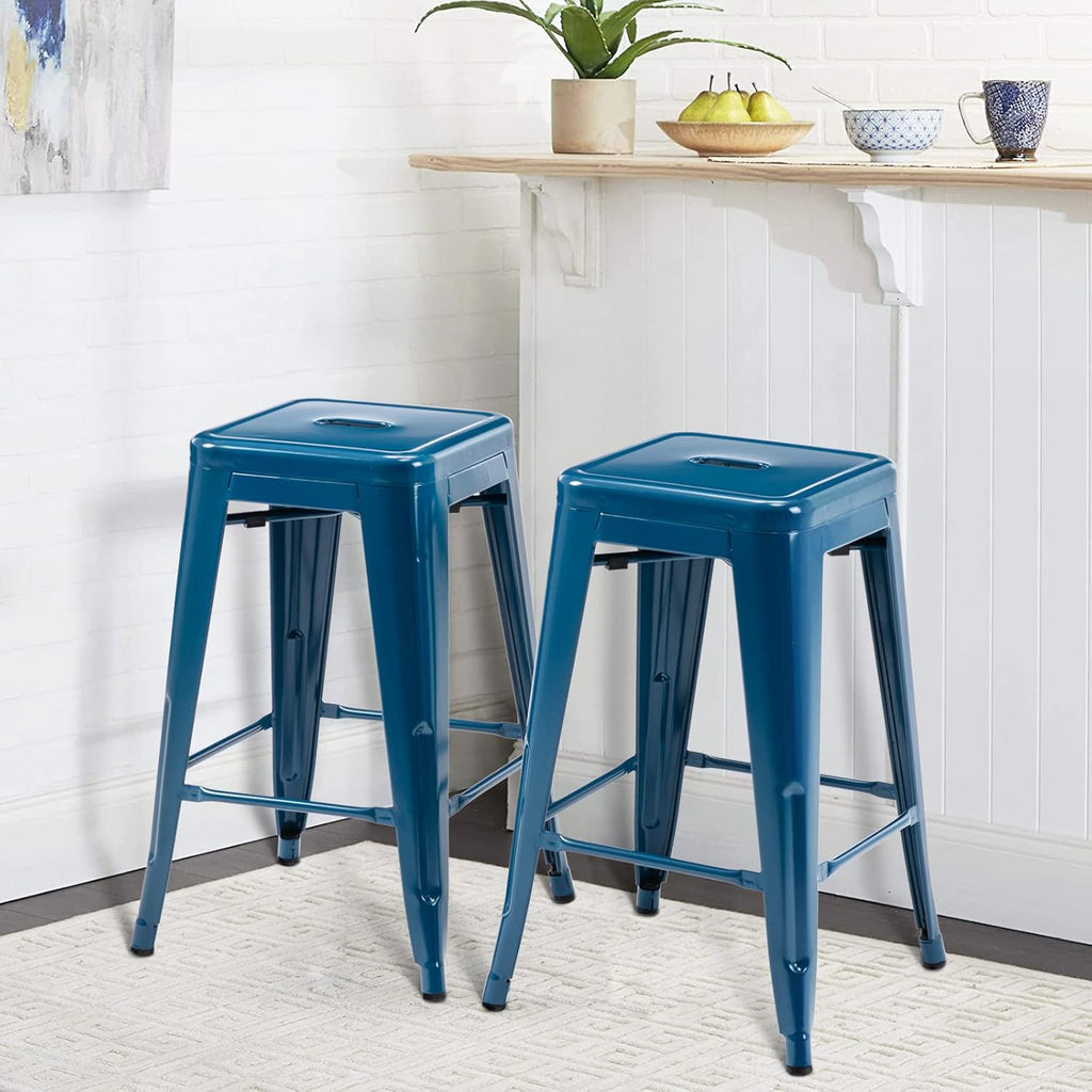 24" Deep Blue Square Bar Stools Set 2