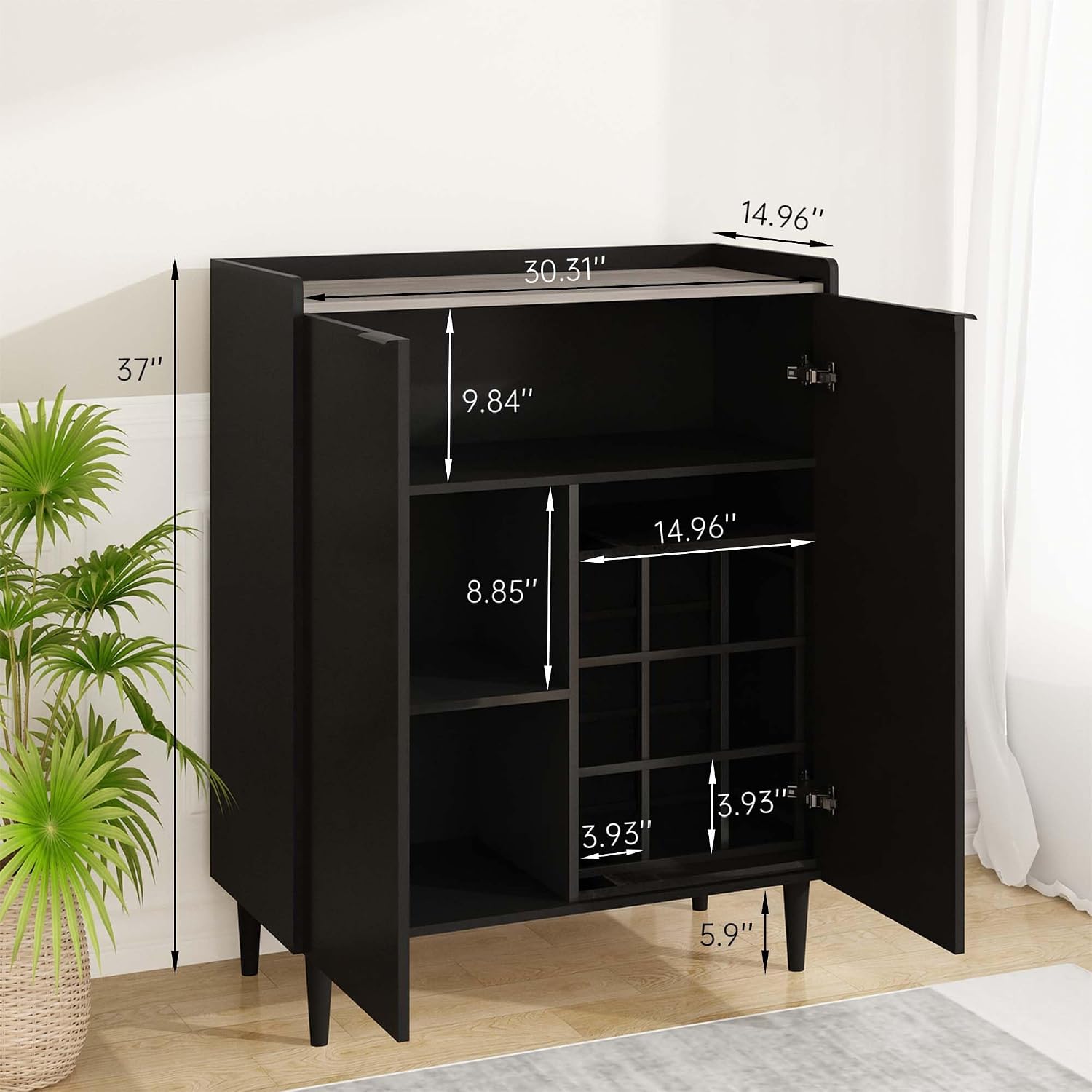 Industrial Black Wine Bar Storage Cabinet