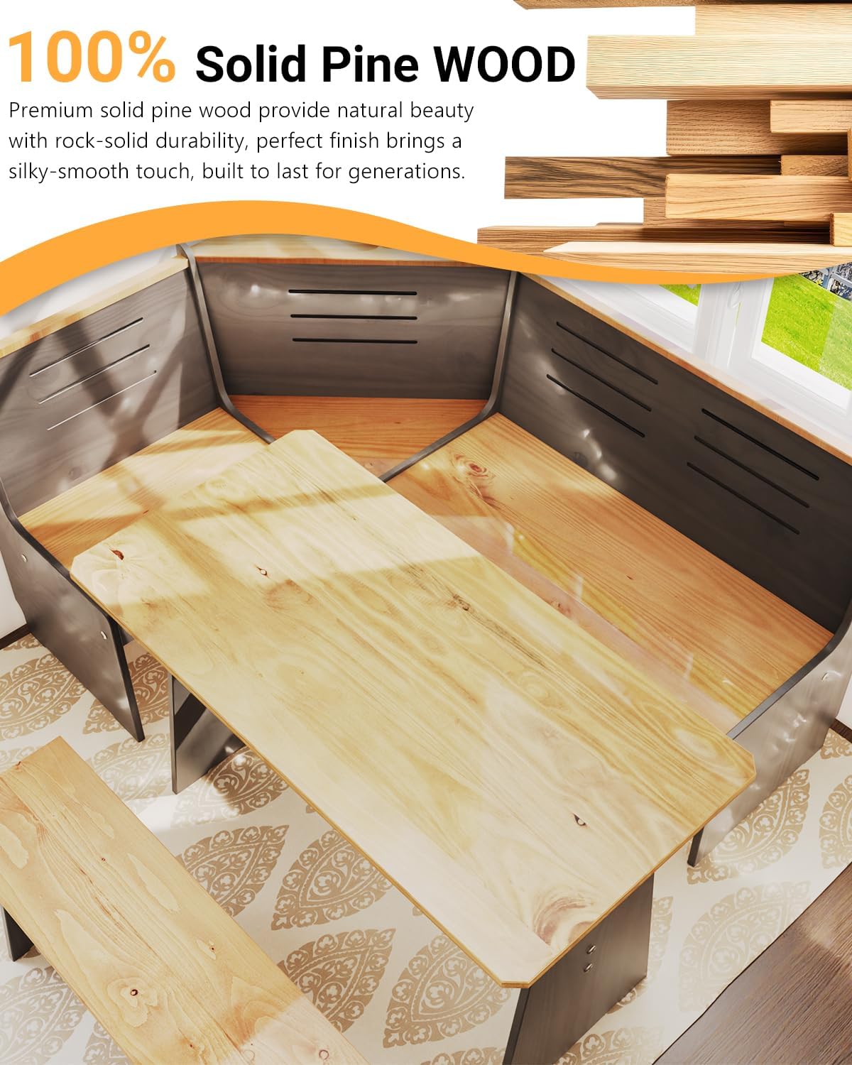 Black L-Shaped Breakfast Nook Set
