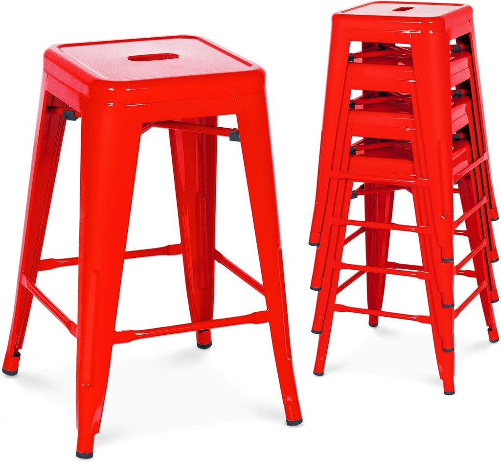 24" Red Stackable Backless Counter Bar Stools
