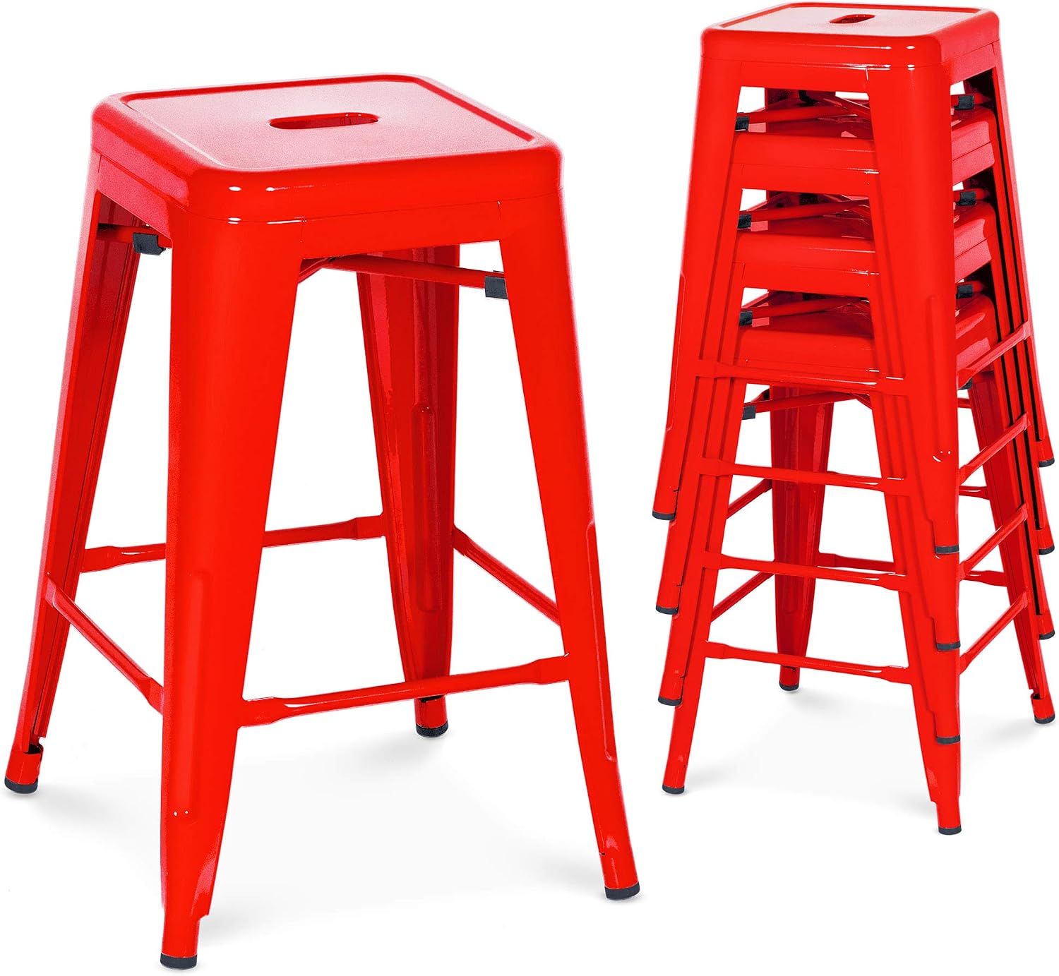 24" Red Stackable Backless Counter Bar Stools