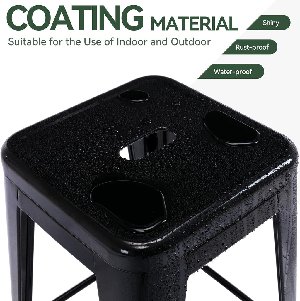 24" Black Square Seat Metal Backless Bar Stools Set of 2