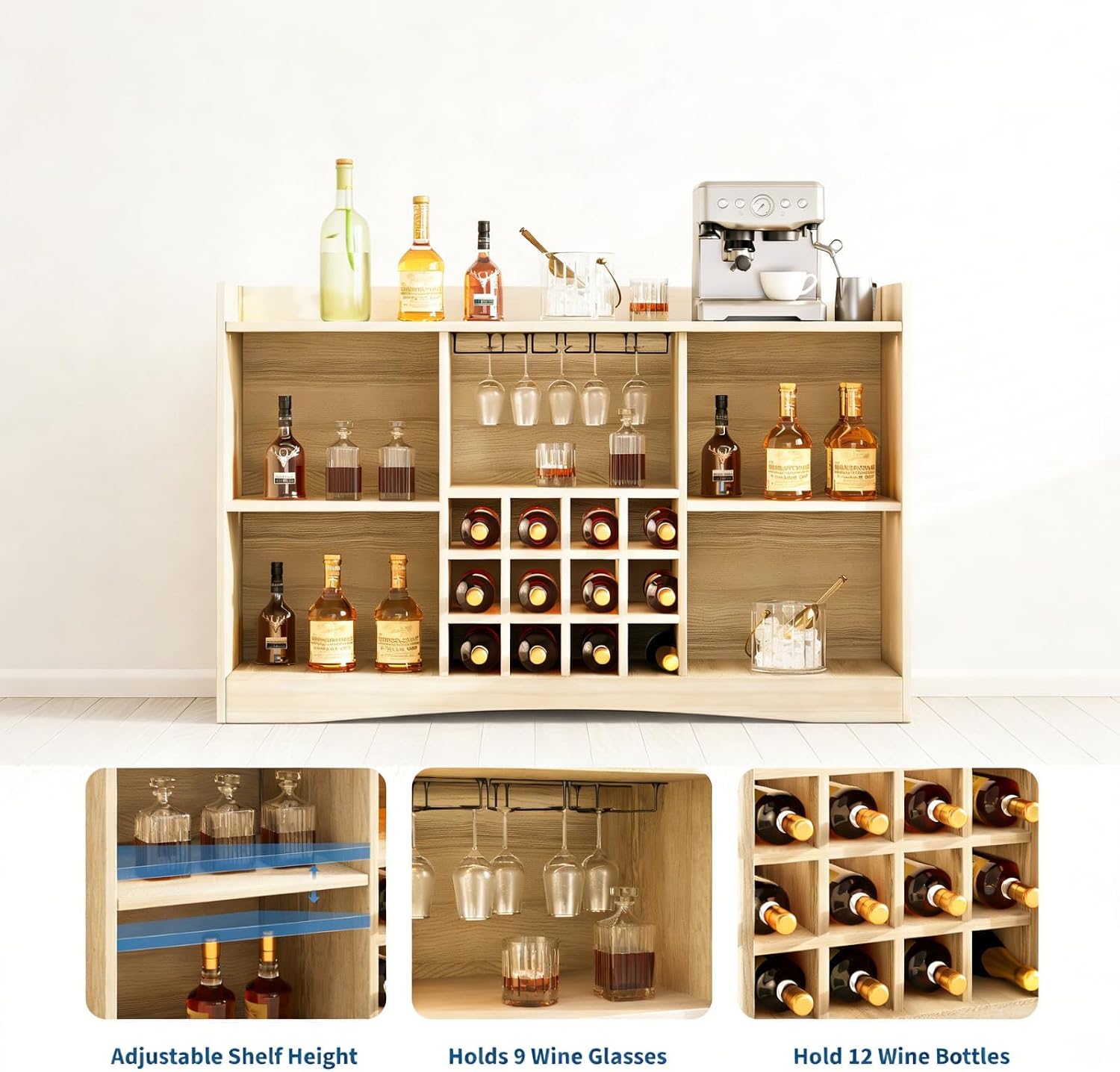 47" Fluted Wine & Coffee Bar Storage Sideboard