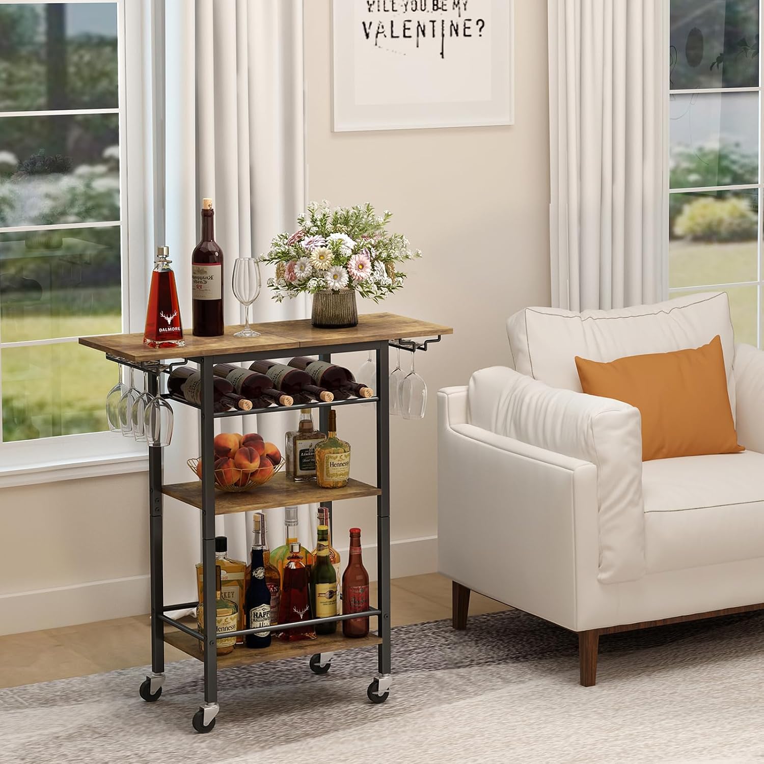 3-Tier Rolling Home Bar Cart