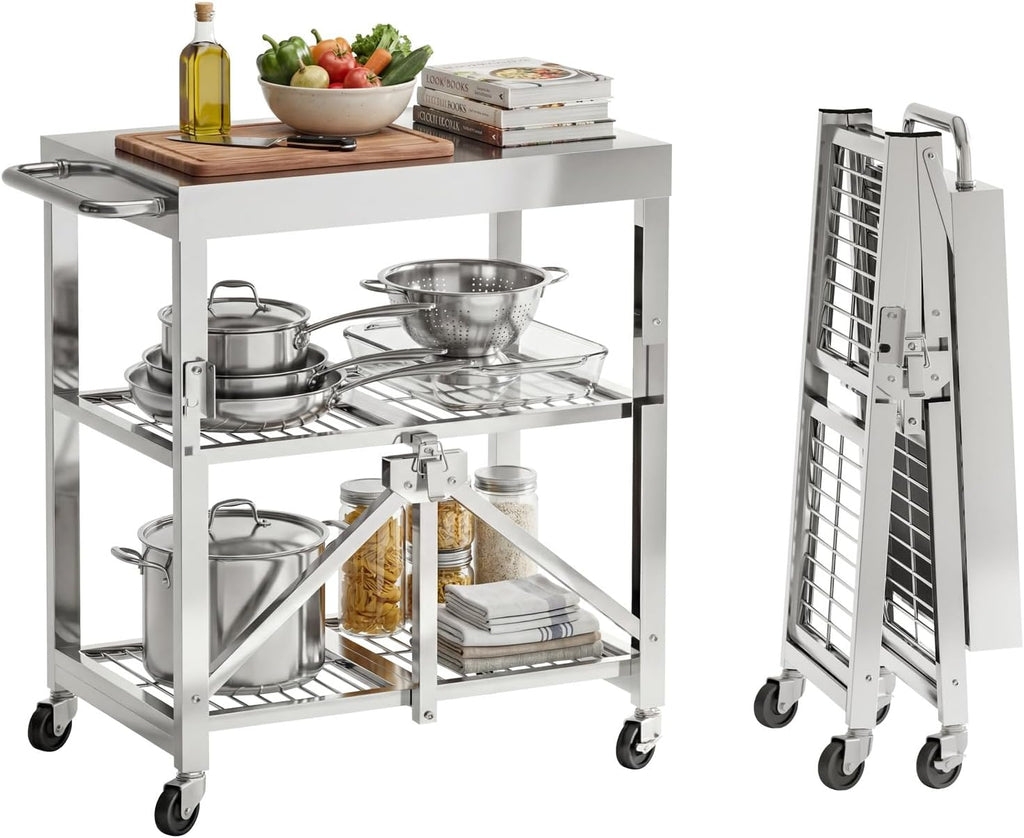 3-Tier Folding Outdoor Grill Cart