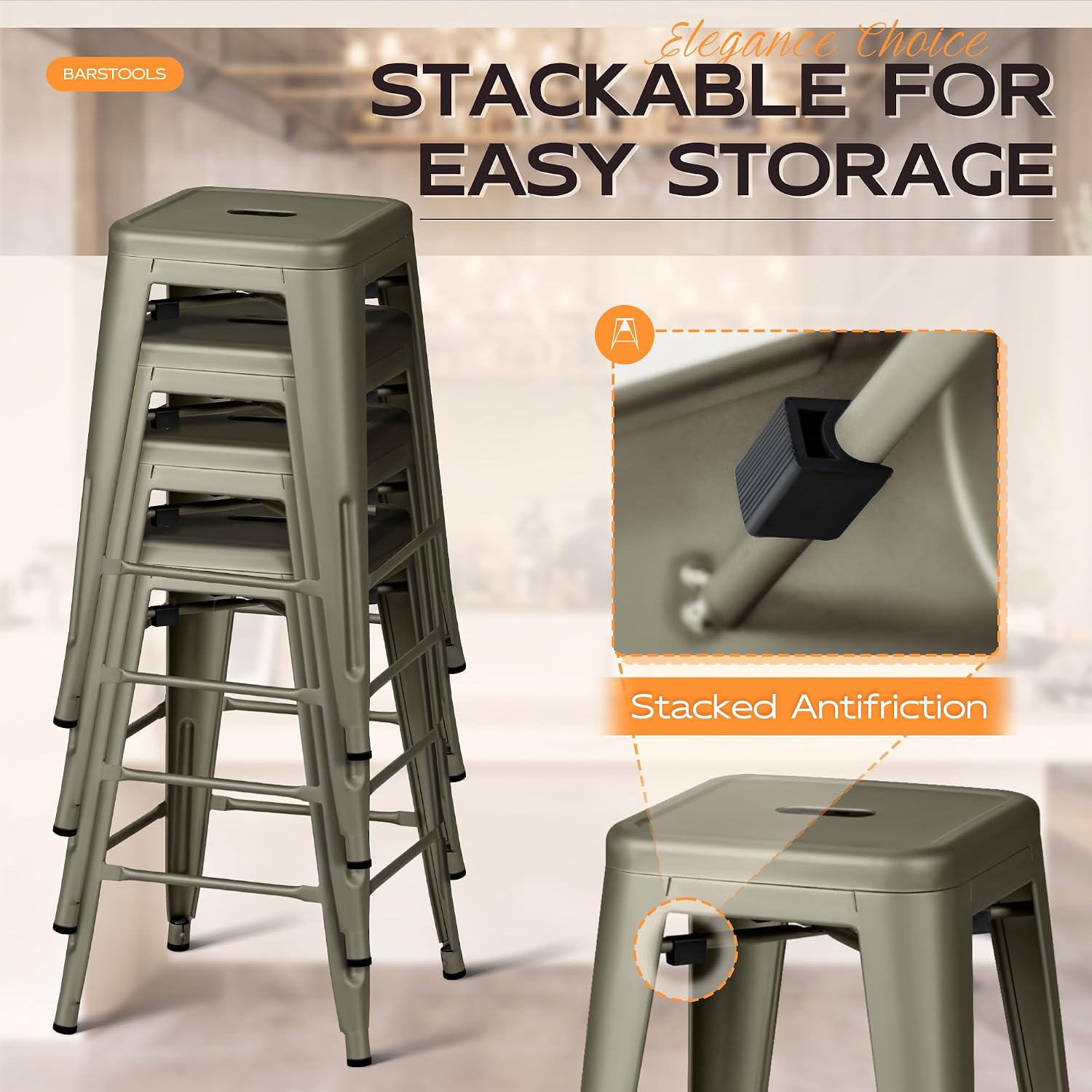 24" Gun Metal Bar Stools Set 4